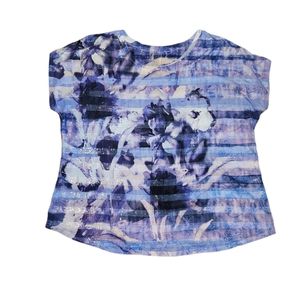 Lane Bryant Plus Size Shirt Top Purple Blue Floral Sequins Cap Sleeve Bohemian